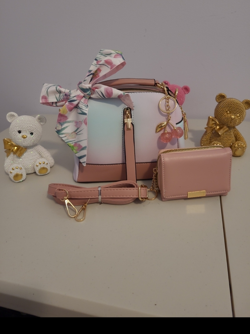 Pastel Pink Ombre Dome Handbag with Floral Bow
